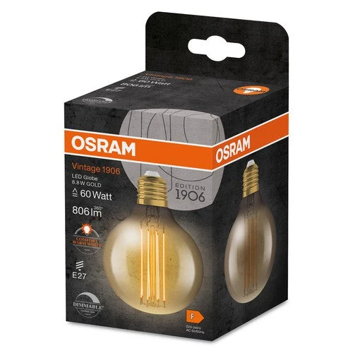 OSRAM Ampoules LED à intensité variable, édition vintage, remplacement de 60 watts, E27, G80, 2200 Kelvin, lumière chaude confort, verre clair, single pack
