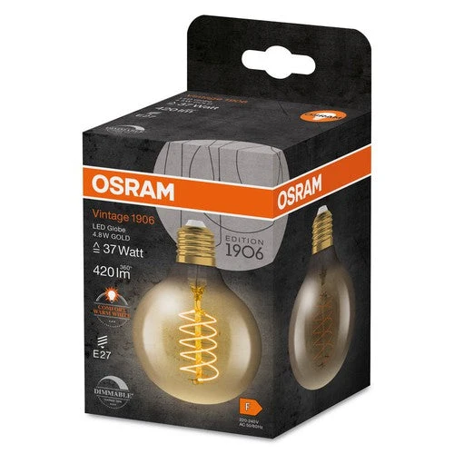 OSRAM Ampoules LED à intensité variable, édition vintage, remplacement de 37 watts, E27, G80, 2200 Kelvin, lumière chaude confort, verre clair, single pack