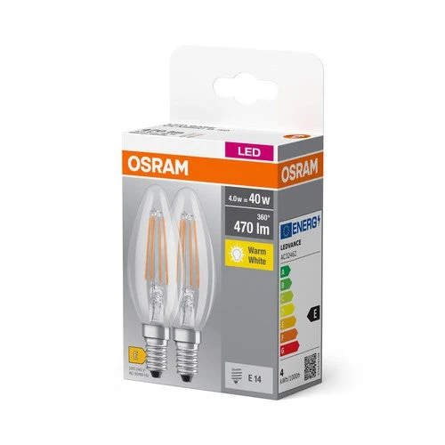 OSRAM BASE CL B FIL 40 LED-Lampe, 4W, 470lm, blanc chaud, E14