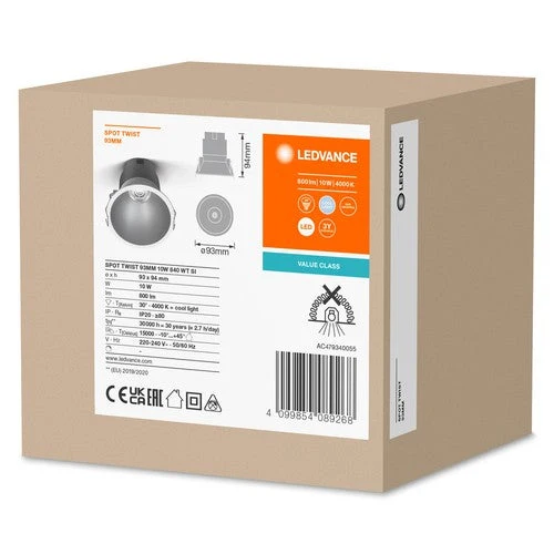 LEDVANCE SPOT TWIST Ø 93mm Downlight, argent, 10W, 800lm, 840 WT