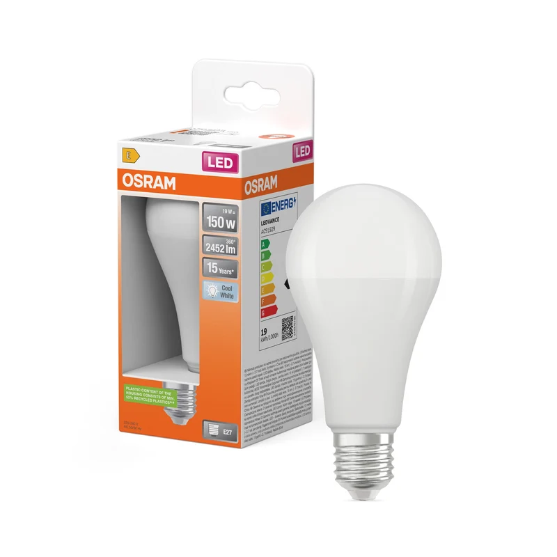 Ampoules LED OSRAM, forme classique d'ampoule, remplacement de 150 watts, E27, A-shape, 4000 Kelvin, blanc froid, mat, single Pack