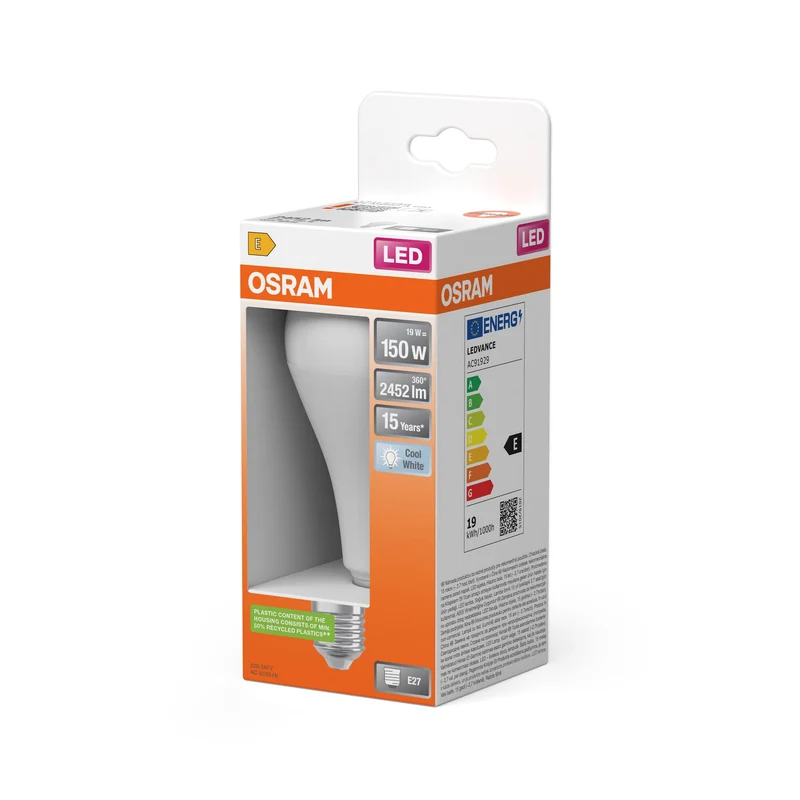 Ampoules LED OSRAM, forme classique d'ampoule, remplacement de 150 watts, E27, A-shape, 4000 Kelvin, blanc froid, mat, single Pack