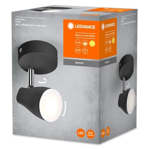 LEDVANCE LED SPOT PEAR Spot de plafond en saillie, noir, 4,3W, 840lm