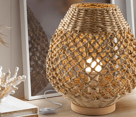Lampe bohème bois a poser Salon