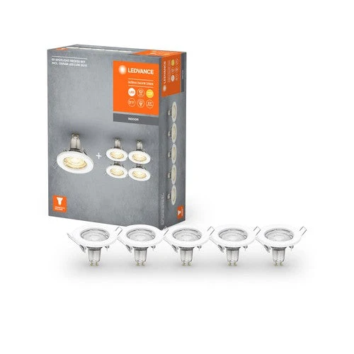 LEDVANCE Spots encastrables en lot de 5, Ø 80mm, incl. 5x ampoules GU10-OSRAM (5x 2,6W), blanc, boîtier métallique, protection IP20