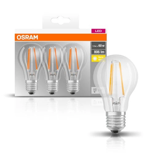 OSRAM LED BASE Lampe CL A FIL 60 non-dim 7W/827 E27, blanc chaud
