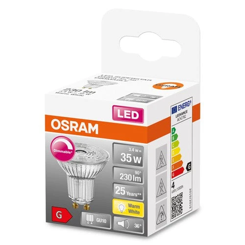 Ampoule à réflecteur OSRAM Superstar, verre clair, blanc chaud (2700K), 230 lumens, remplace les ampoules traditionnelles de 35W, dimmable GU10