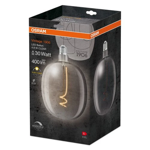 OSRAM Vintage 1906 LED-Lampe, verre blanc, 4,8W, 400lm, E27, blanc chaud, E27