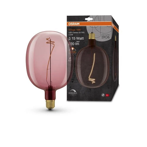 OSRAM Vintage 1906 LED-Lampe, teinte rose, 4,5W, 220lm, blanc chaud, E27