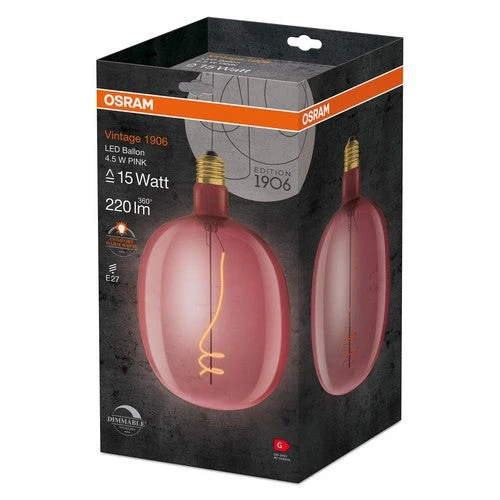 OSRAM Vintage 1906 LED-Lampe, teinte rose, 4,5W, 220lm, blanc chaud, E27