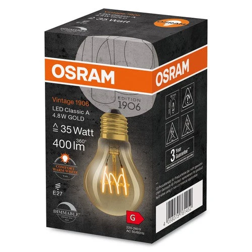 OSRAM Vintage 1906 LED-Lampe, teinte dorée, 4,8W, 400lm, blanc chaud, E27