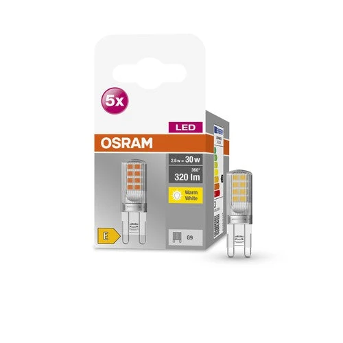 OSRAM lampe à broche LED BASE PIN G9 lampe LED CL30 non dimmable 2.6W, blanc chaud pack de 5