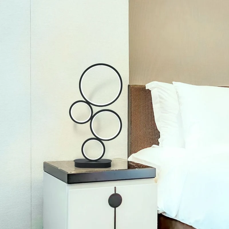 Lampe de table LED noire ronds Chambre