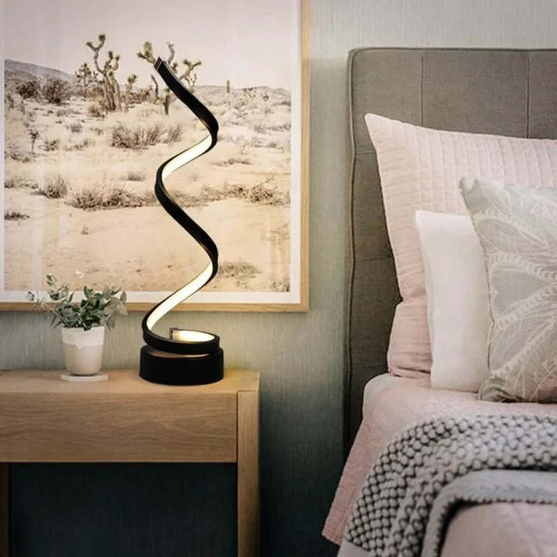 Lampe table spirale noire Chambre LED