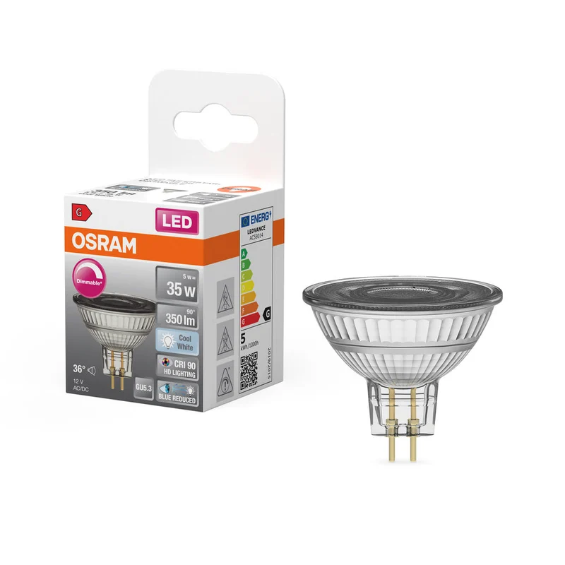 OSRAM Lampe Réflecteur LED Dimmable LED SUPERSTAR + spot MR16 GL 35 DIM 5W/940 IRC90 GU5.3, Blanc froid