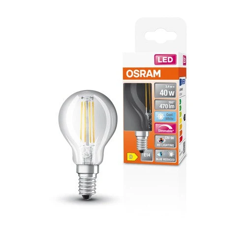 OSRAM FILAMENT LED-Lampe LED SUPERSTAR+ CL P GL FR 40 dim 3,4W/927 E14 IRC90 BOÎTE, blanc froid