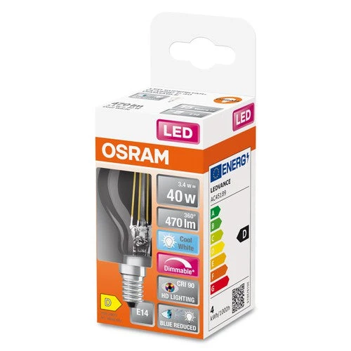 OSRAM FILAMENT LED-Lampe LED SUPERSTAR+ CL P GL FR 40 dim 3,4W/927 E14 IRC90 BOÎTE, blanc froid