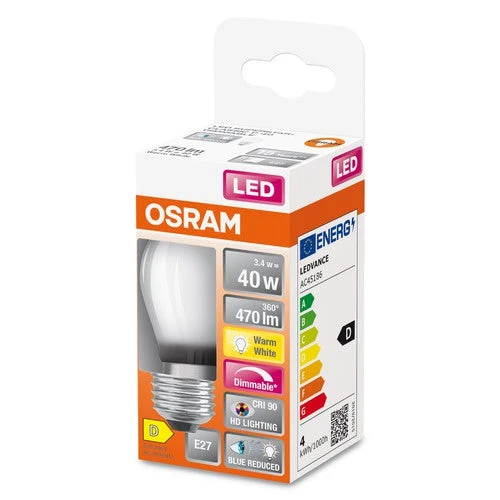 OSRAM FILAMENT LED-Lampe LED SUPERSTAR+ CL P GL FR 40 dim 3,4W/940 E27 IRC90 BOÎTE, E27, blanc chaud