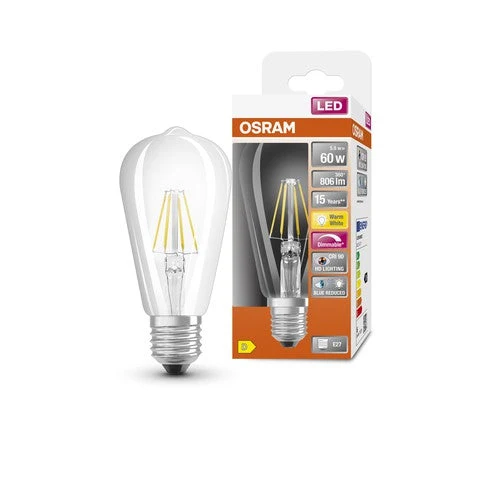 OSRAM Ampoule LED à filament dimmable LED SUPERSTAR+ CL Edison FIL 60 dim 5,8W/927, IRC90 E27
