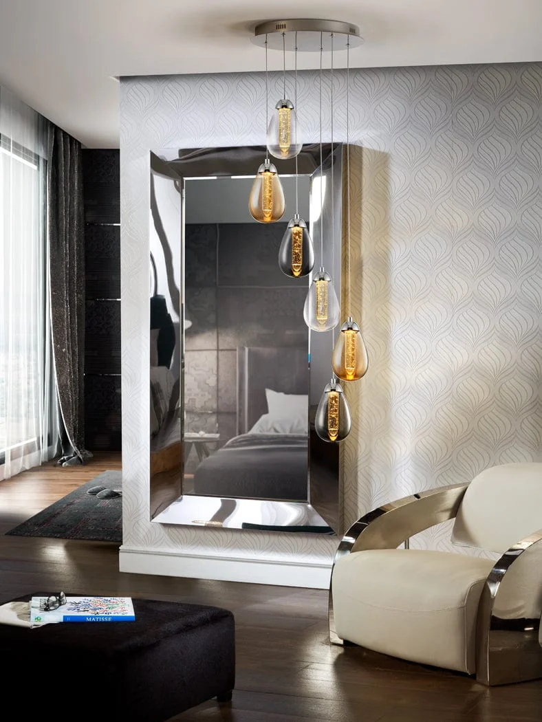 Longue Suspension 6 LED Salon Verre