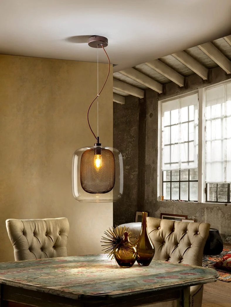Suspension Verre et Bronze Salon Moderne