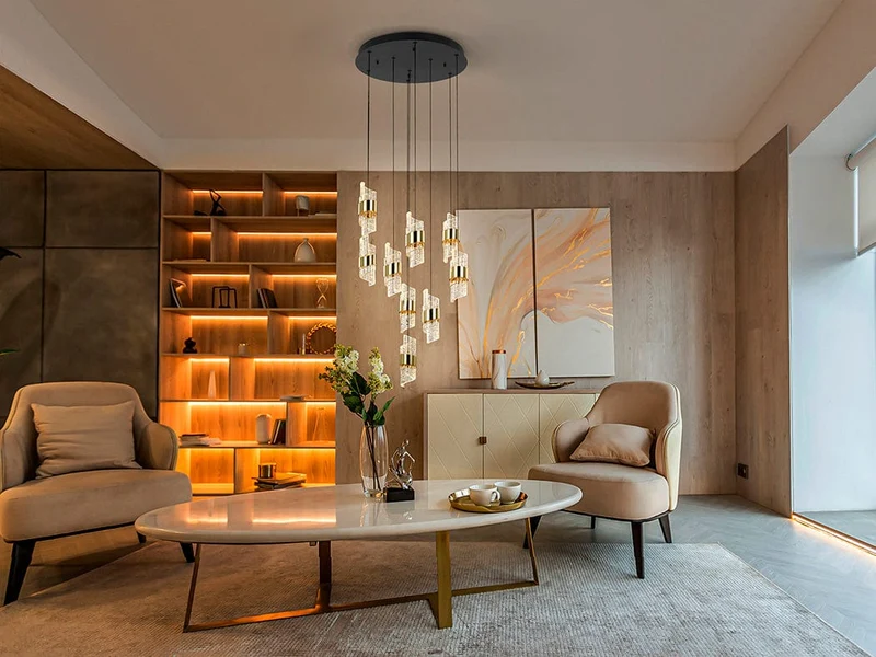 Plafonnier suspensions torsades en cristal Salon