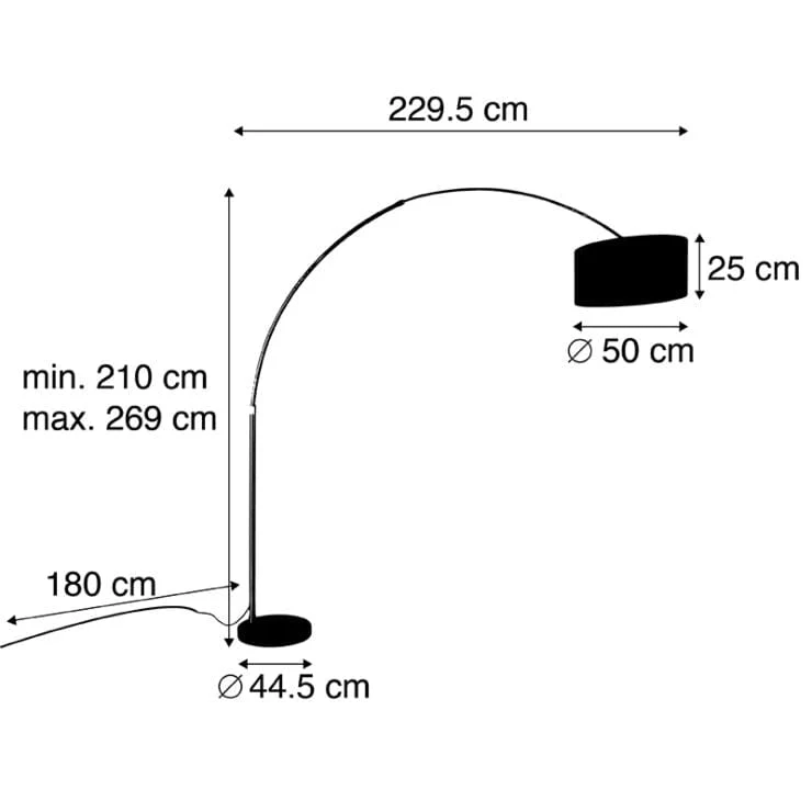 Lampadaire arc laiton avec abat-jour noir design fleur