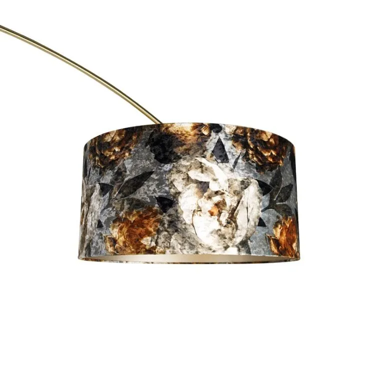 Lampadaire arc laiton avec abat-jour noir design fleur