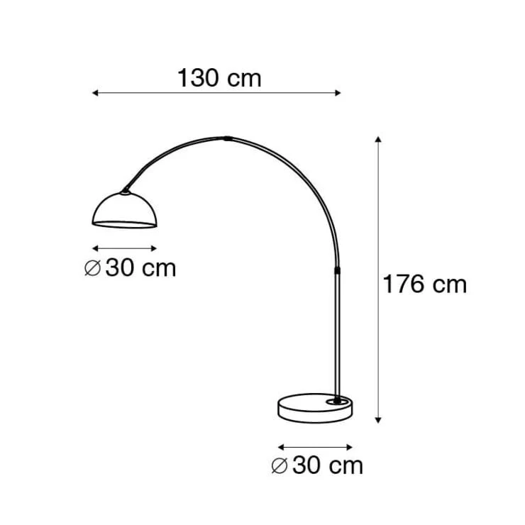Lampadaire à arc moderne en laiton avec abat-jour transparent