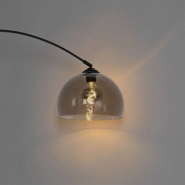 Lampadaire à arc moderne noire avec verre fumé - Arc
