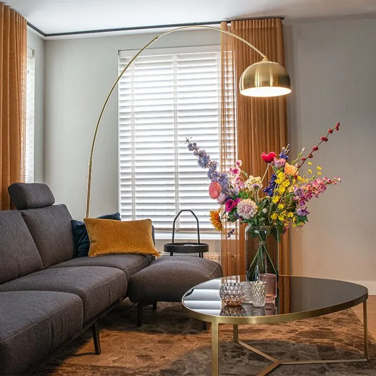 Lampadaire Arc en laiton avec base en marbre blanc réglable - XXL