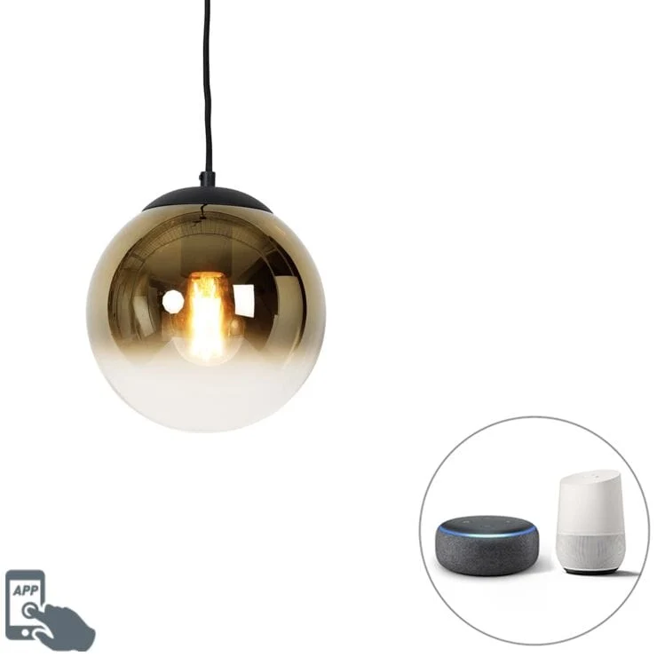 Suspension simple intelligente noire avec verre doré 20 cm