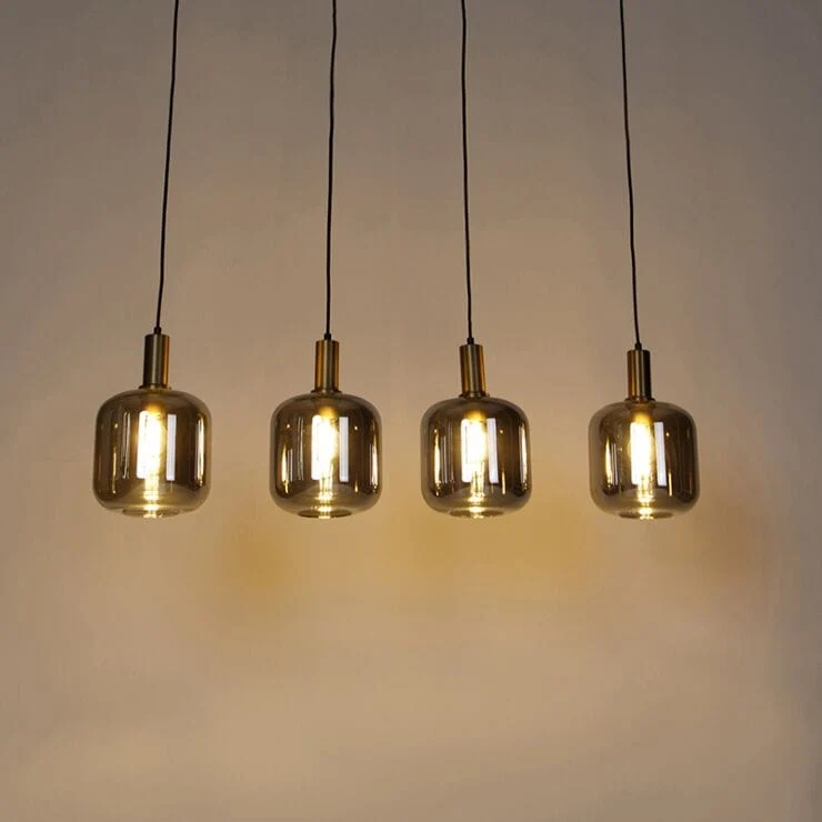 Suspension intelligente noire verre fumé 4 lumières Salon