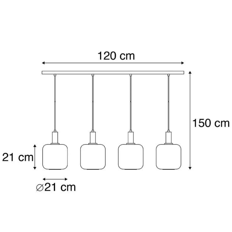Suspension intelligente noire verre fumé 4 lumières Salon