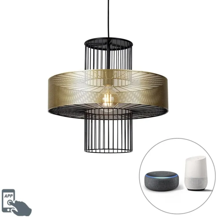 Suspension lustre intelligente or et noir 50 cm