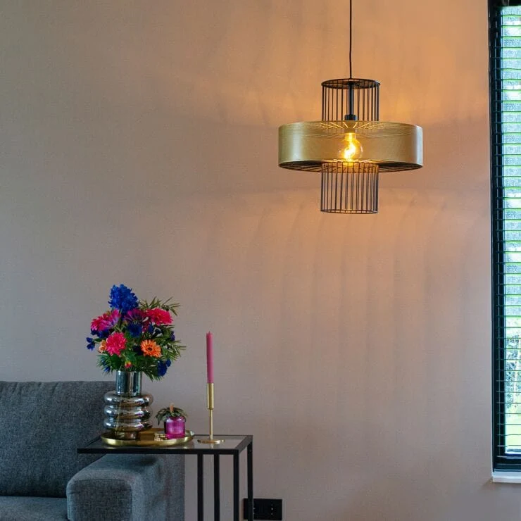 Suspension lustre intelligente or et noir 50 cm