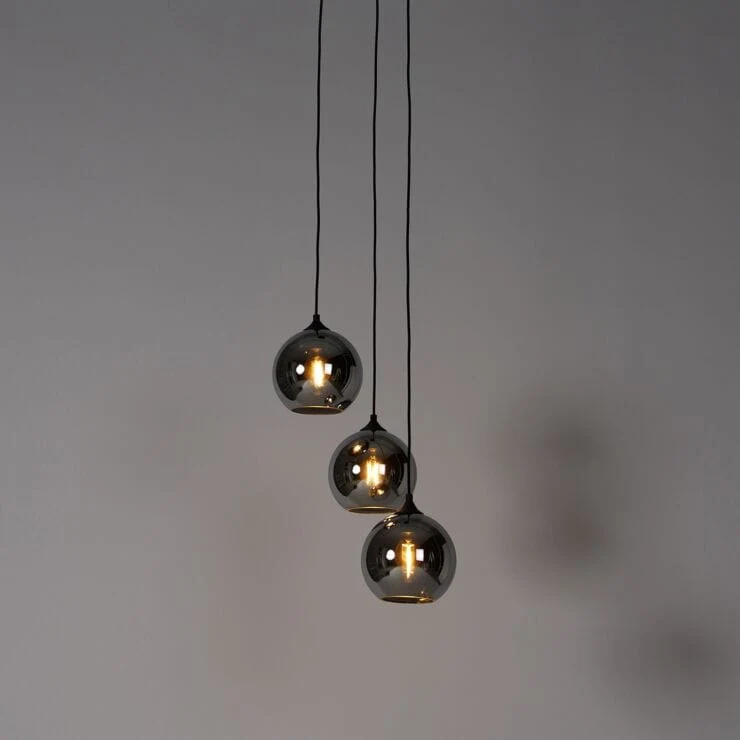 Suspension intelligente connectée 3 ampoules noire verre fumé