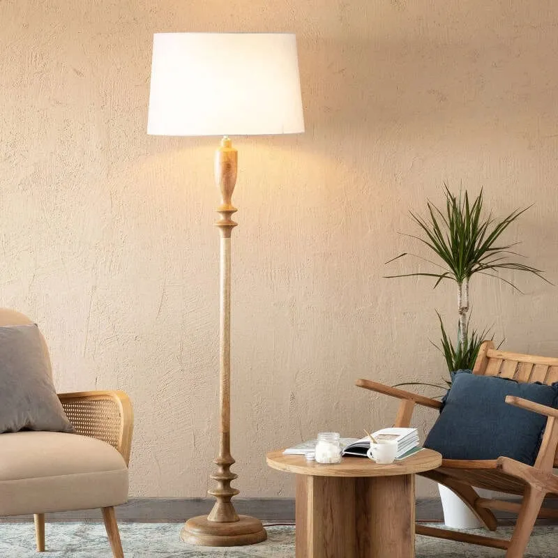 Lampadaire Abat Jour Vert et Pied Bois