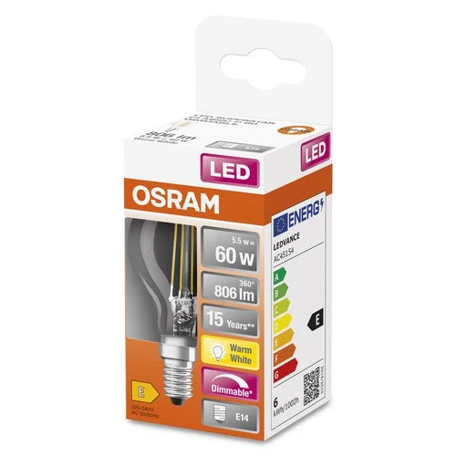 OSRAM Retrofit Classic P Lampe LED à intensité variable (ex 60W) 6,5W / 2700K blanc chaud E14