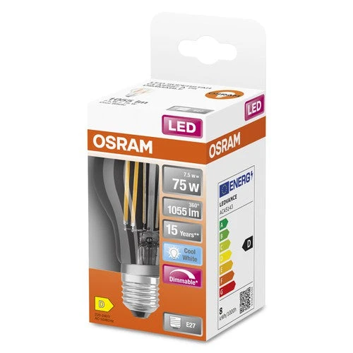 OSRAM Retrofit Classic A Lampe LED à intensité variable (ex 75W) 9W / 4000K blanc froid E27
