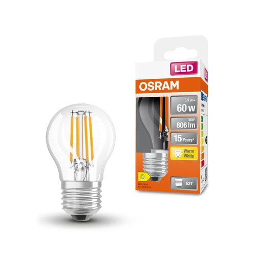 OSRAM LED Retrofit Classic P Lampe LED (ex 60W) 6W / 2700K blanc chaud E27