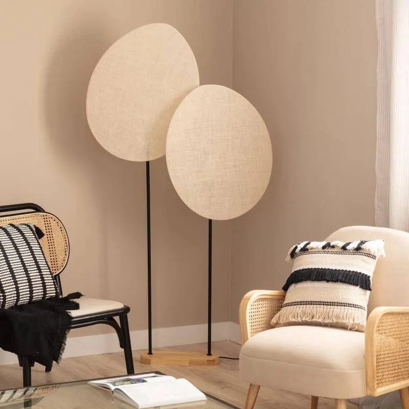 Double Lampadaire Beige Feuille Textile