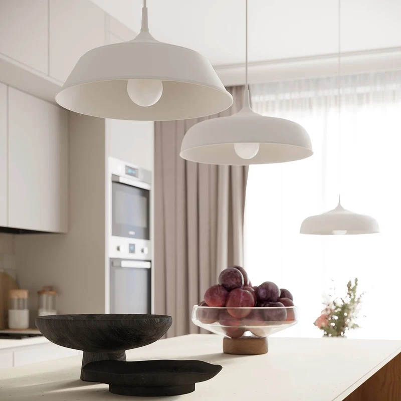 Suspension cuisine Ronde Métal Blanc Mat