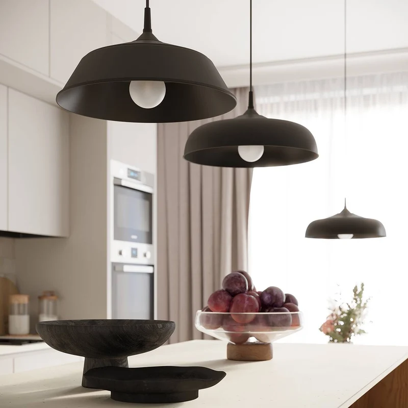 Suspension cuisine Ronde Métal Blanc Mat