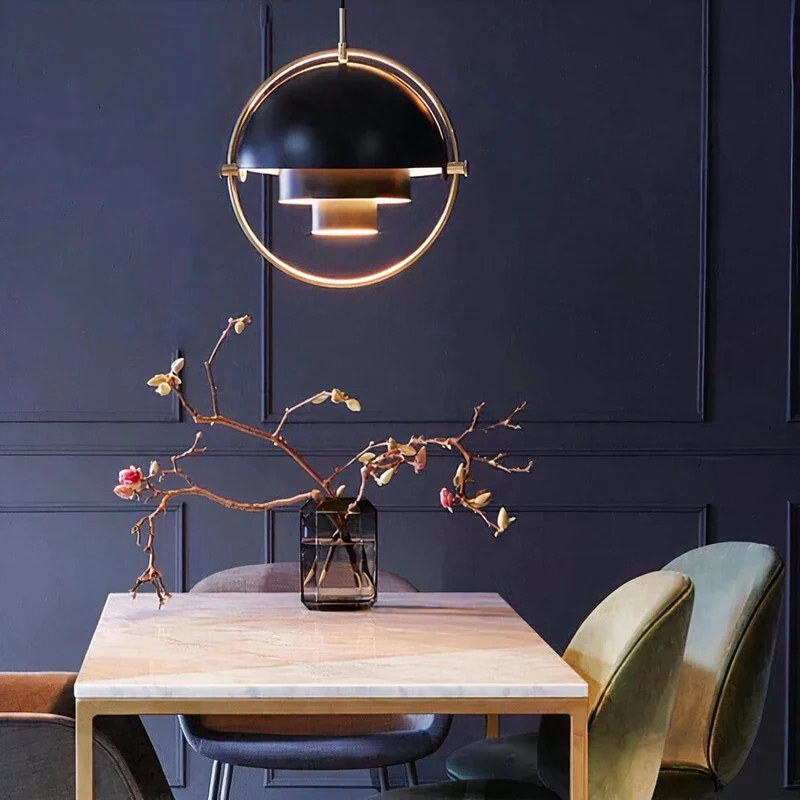 Lustre suspension LED noir en fer art-déco Cuisine