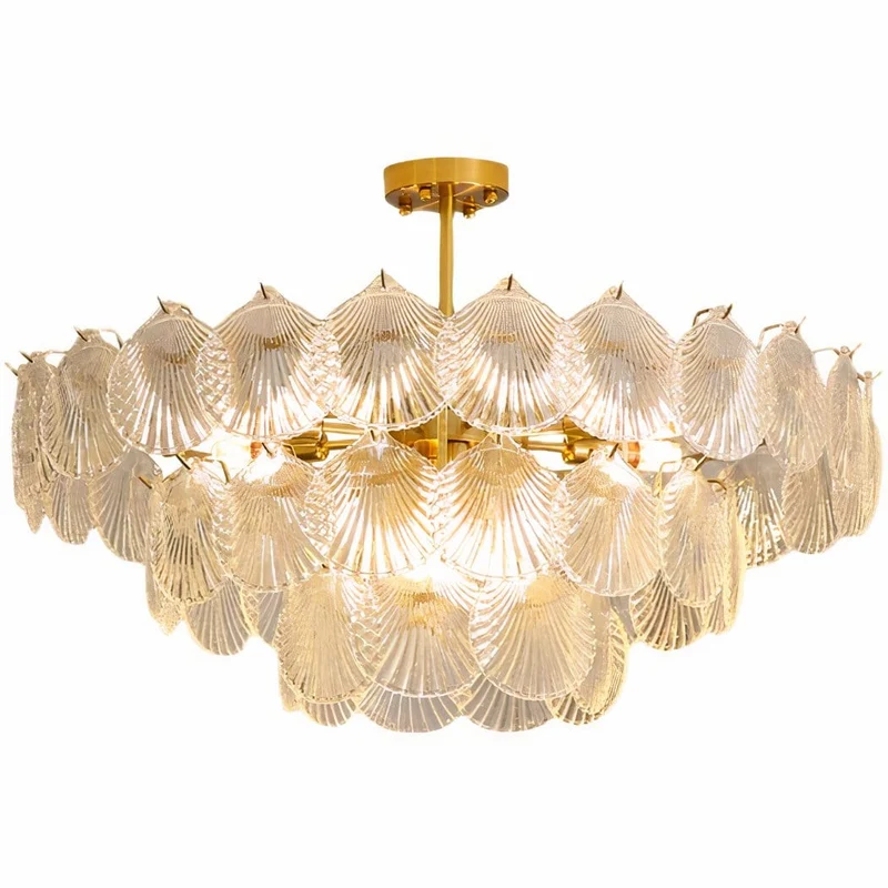 Lustre coquillage design moderne salon doré