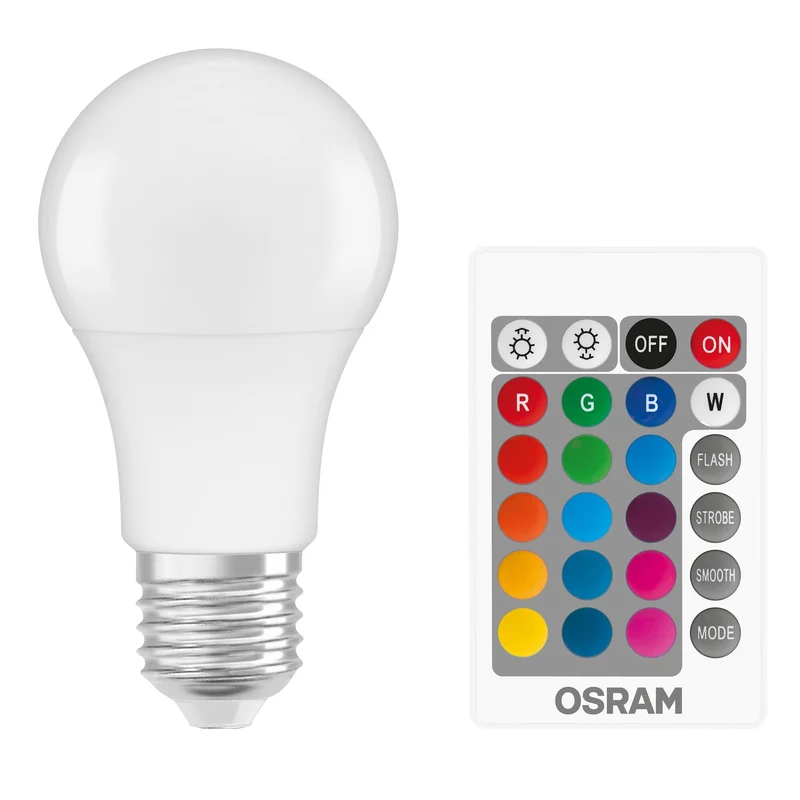 OSRAM LED Retrofit RGBW LED Lampe matt mehrfarbig mit Fernbedienung (ex 60W) 9W / 2700K Warmweiß E27