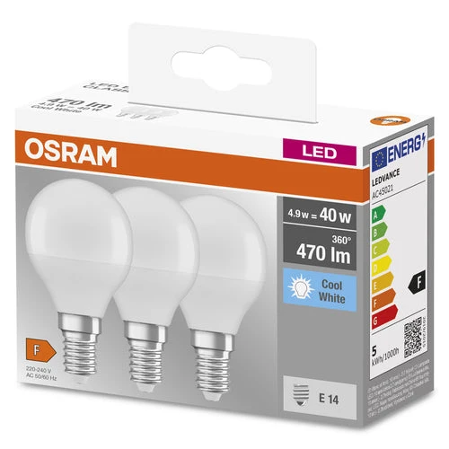 OSRAM LED BASE CLASSIC P lampe mate (ex 40W) 5,5W / 4000K blanc froid E14, paquet de 3, E14