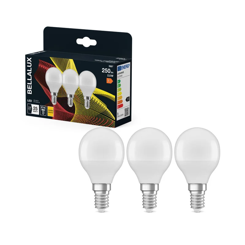 BELLALUX lampe LED, culot E14, blanc chaud (2700K), mat, forme goutte, remplacement pour ampoule à incandescence classique 25W, lot de 3