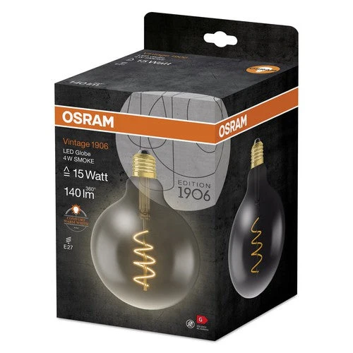 OSRAM Vintage 1906® Lampe LED GLOBE (ex 15W) 5W / 1800K Lumières chaudes E27 aspect verre fumé, E27